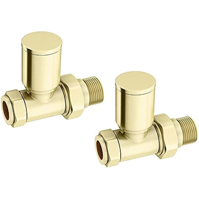 BRUSHED BRASS STRAIGHT RADIATOR VALVE PAIR - Image 1