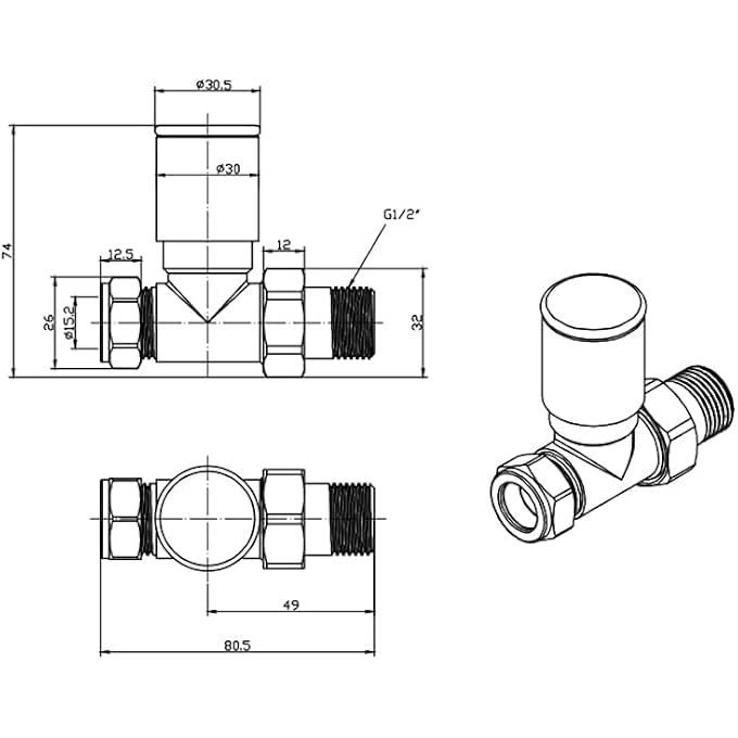 BRUSHED BRASS STRAIGHT RADIATOR VALVE PAIR - Image 2
