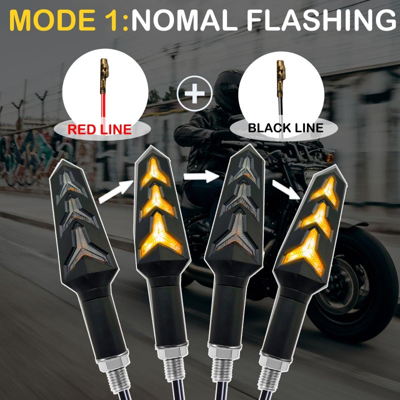VRWEARE 4PCS Universal Motorcycle Turn Signals LED 12V 3 Wire Flowing Indicator Lights 14 Bulbs Compatible with Motorbike Scooter Quad Cruiser Yamaha Harley Suzuki Off Road - Image 2