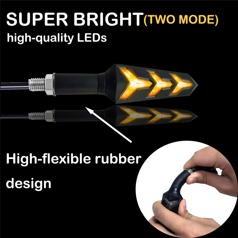 VRWEARE 4PCS Universal Motorcycle Turn Signals LED 12V 3 Wire Flowing Indicator Lights 14 Bulbs Compatible with Motorbike Scooter Quad Cruiser Yamaha Harley Suzuki Off Road - Image 4