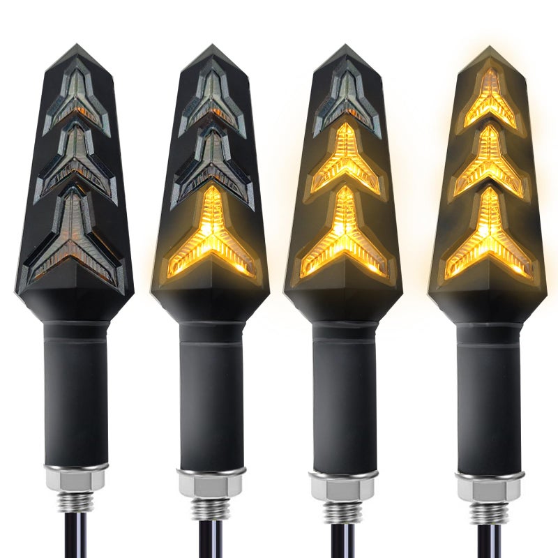 VRWEARE 4PCS Universal Motorcycle Turn Signals LED 12V 3 Wire Flowing Indicator Lights 14 Bulbs Compatible with Motorbike Scooter Quad Cruiser Yamaha Harley Suzuki Off Road - Image 1