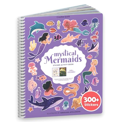 CUPKIN Mermaid Stickers, Toddler Sticker Book for Kids, Fun Toy, Toddler Road Trip Essentials, 300+ Girly Stickers + 8 Sticker Scenes and Coloring Pages, Mermaid Stickers Ages 2+ - Image 1