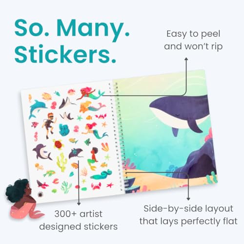 CUPKIN Mermaid Stickers, Toddler Sticker Book for Kids, Fun Toy, Toddler Road Trip Essentials, 300+ Girly Stickers + 8 Sticker Scenes and Coloring Pages, Mermaid Stickers Ages 2+ - Image 2