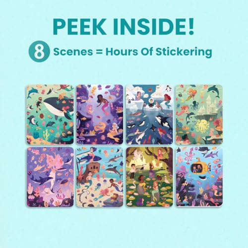 CUPKIN Mermaid Stickers, Toddler Sticker Book for Kids, Fun Toy, Toddler Road Trip Essentials, 300+ Girly Stickers + 8 Sticker Scenes and Coloring Pages, Mermaid Stickers Ages 2+ - Image 5
