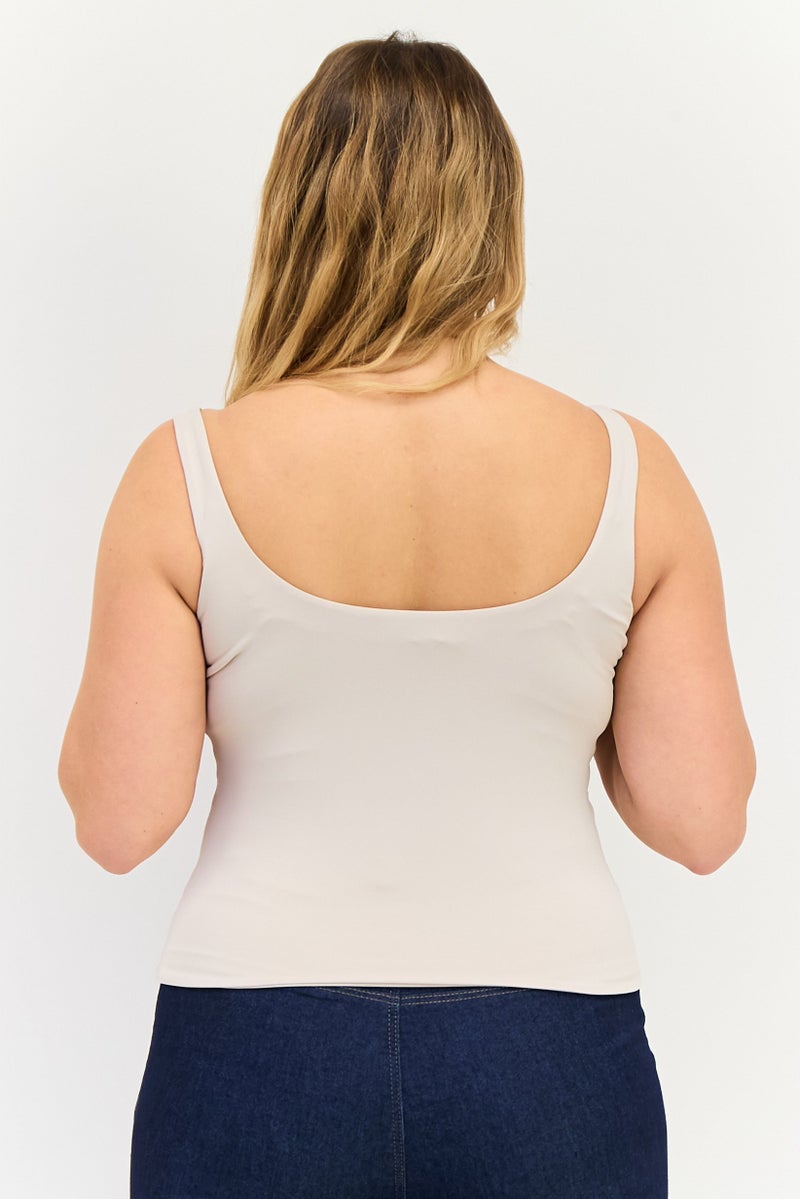 bebe تي شيرت نسائي بلا أكمام بتصميم دائري، رمادي فاتح - Image 3