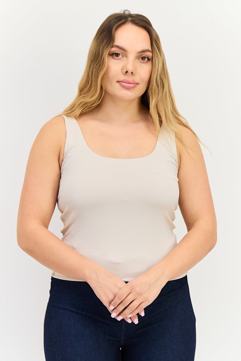 bebe تي شيرت نسائي بلا أكمام بتصميم دائري، رمادي فاتح - Image 1