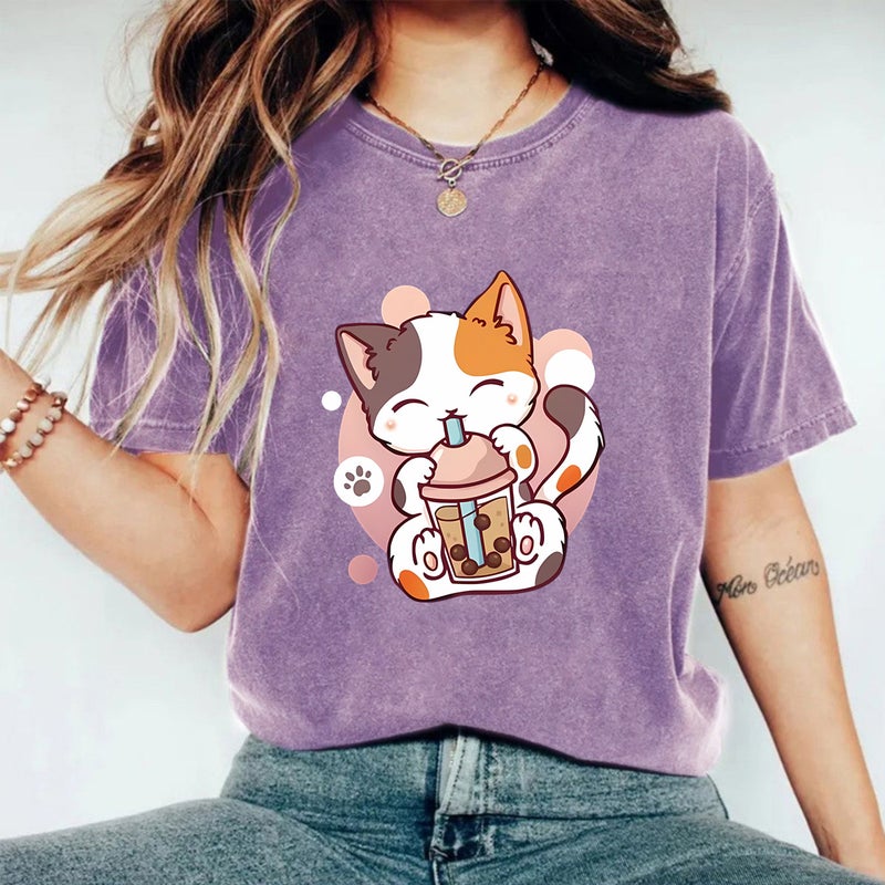 Women'S Summer American Retro Street Heavy Cotton Washed Old T-Shirt Men'S And Women'S Cartoon Printed T-Shirt - Image 1
