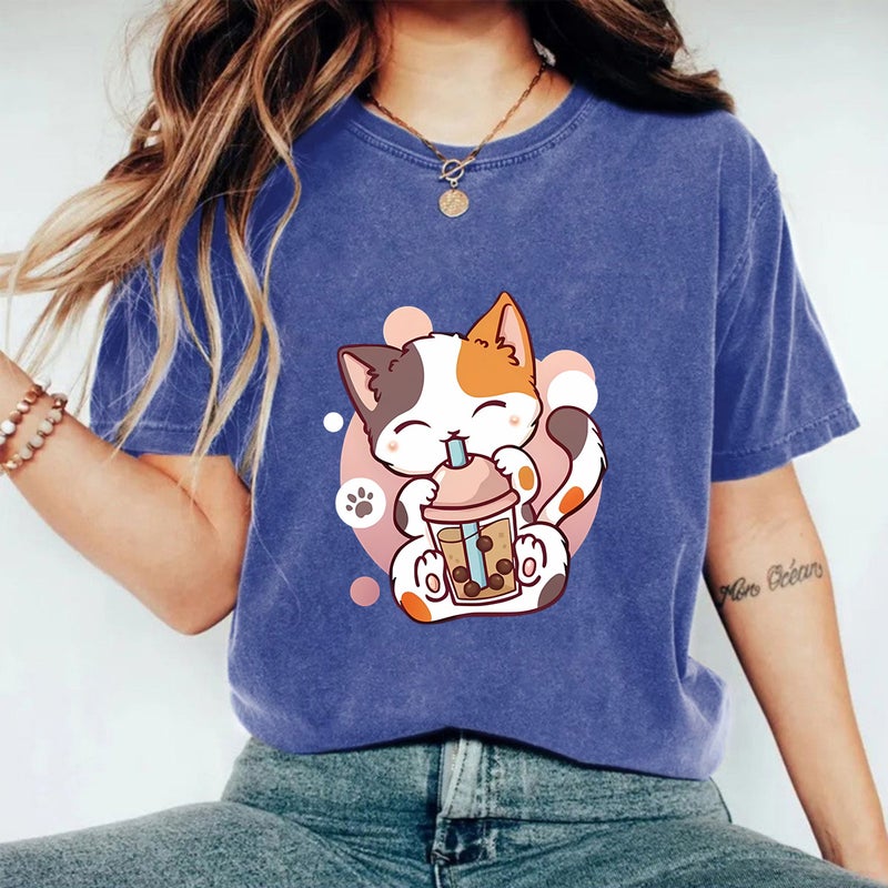 Women'S Summer American Retro Street Heavy Cotton Washed Old T-Shirt Men'S And Women'S Cartoon Printed T-Shirt - Image 5