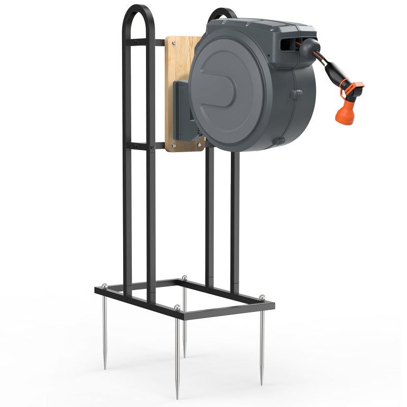 Trieez Retractable Hose Reel Stand, No Wall Damaged - Hose Holder, Freestanding Garden Hose Holder for Outside, Fit for Most Garden Hose Reel with Mounting Brackets - Image 1