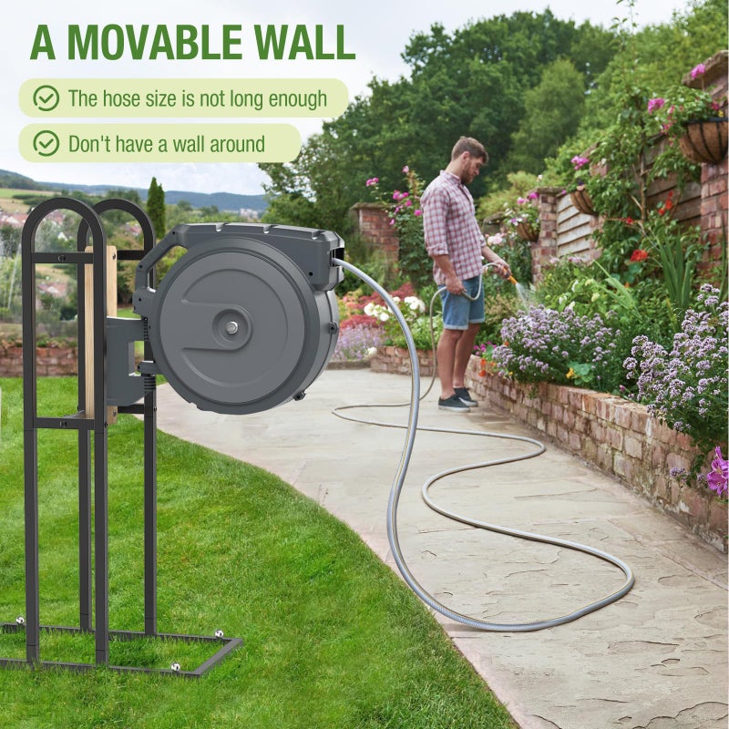 Trieez Retractable Hose Reel Stand, No Wall Damaged - Hose Holder, Freestanding Garden Hose Holder for Outside, Fit for Most Garden Hose Reel with Mounting Brackets - Image 2