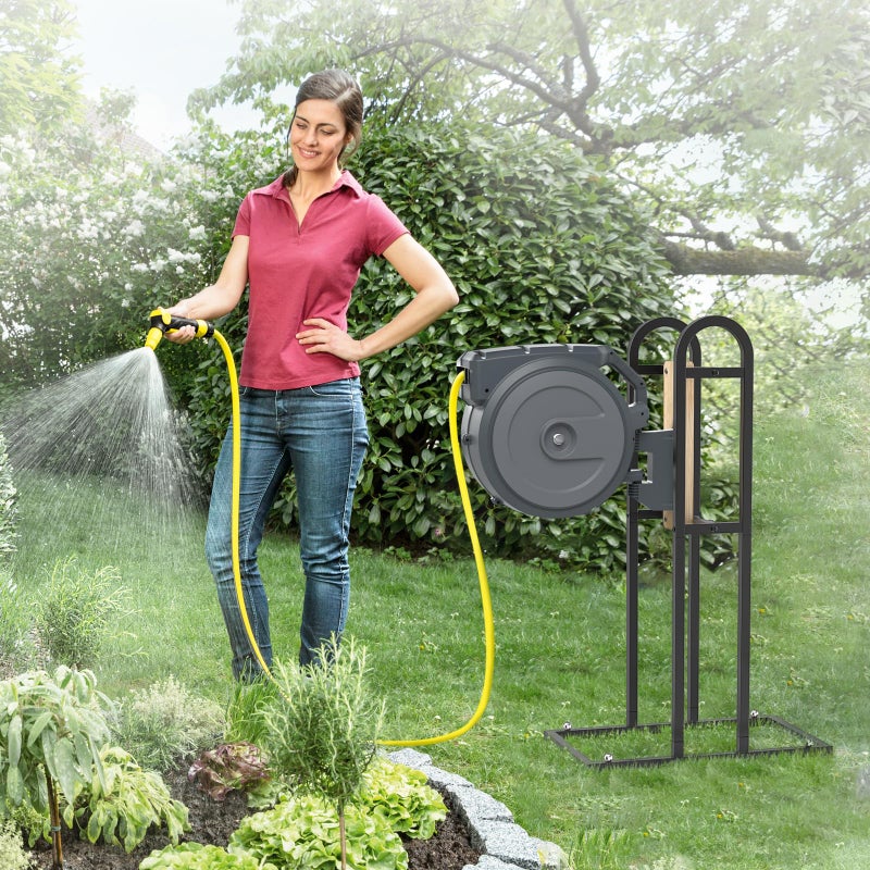 Trieez Retractable Hose Reel Stand, No Wall Damaged - Hose Holder, Freestanding Garden Hose Holder for Outside, Fit for Most Garden Hose Reel with Mounting Brackets - Image 3