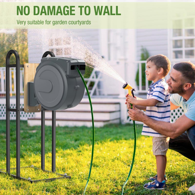 Trieez Retractable Hose Reel Stand, No Wall Damaged - Hose Holder, Freestanding Garden Hose Holder for Outside, Fit for Most Garden Hose Reel with Mounting Brackets - Image 4