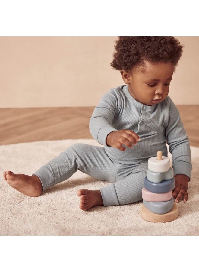 MORI Baby Harem Pants in Organic Cotton & Bamboo, Multiple Sizes, Ribbed Blue, 0-3 Months - Image 3