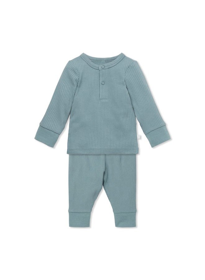 MORI Baby Harem Pants in Organic Cotton & Bamboo, Multiple Sizes, Ribbed Blue, 0-3 Months - Image 1