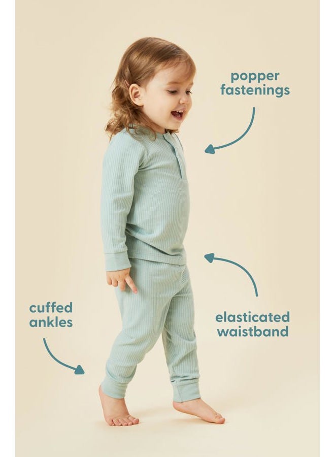 MORI Baby Harem Pants in Organic Cotton & Bamboo, Multiple Sizes, Ribbed Blue, 0-3 Months - Image 4