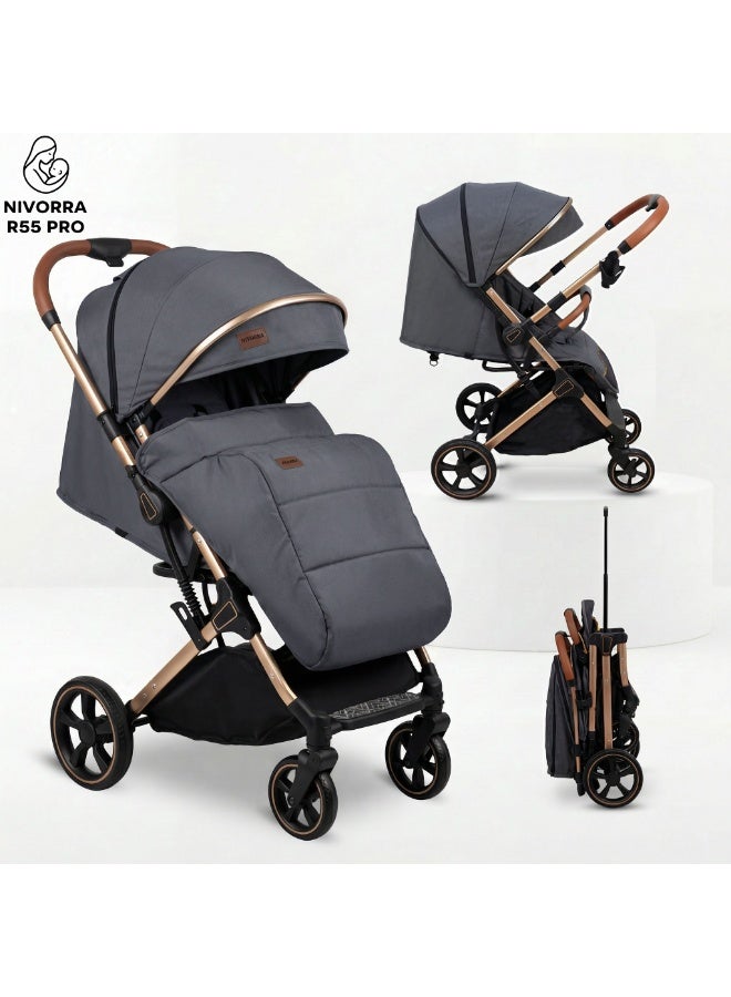 Nivorra Luxury Baby Stroller - Lightweight Foldable Travel System with Aluminum Frame, Leather Handle & Reclining Seat for Infants  - 9.4 KG - Image 1