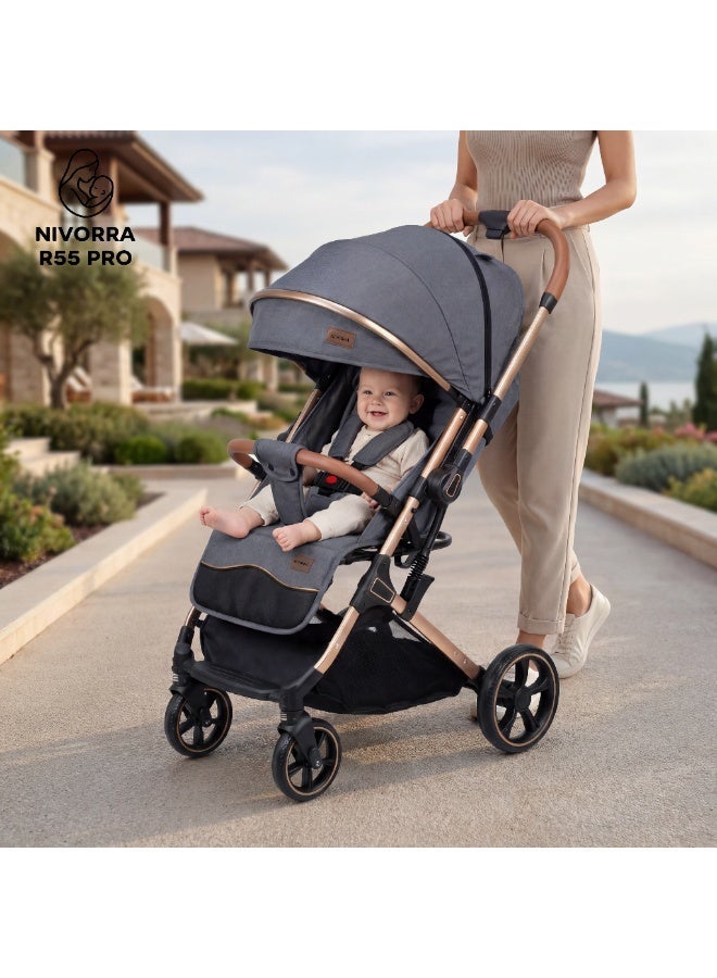 Nivorra Luxury Baby Stroller - Lightweight Foldable Travel System with Aluminum Frame, Leather Handle & Reclining Seat for Infants  - 9.4 KG - Image 5