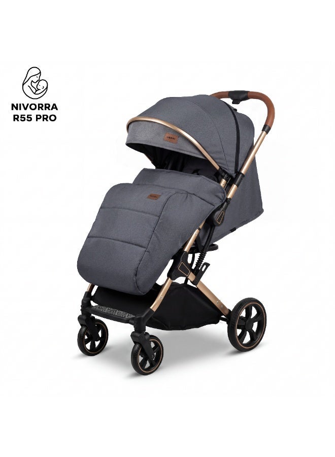 Nivorra Luxury Baby Stroller - Lightweight Foldable Travel System with Aluminum Frame, Leather Handle & Reclining Seat for Infants  - 9.4 KG - Image 3