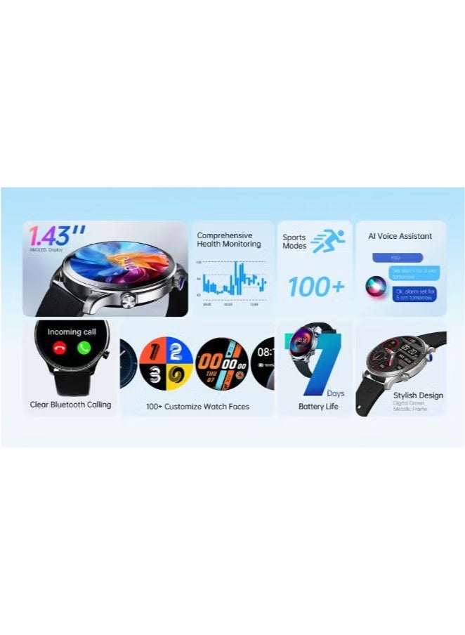RIVERSONG Motive 9 Pro Calling Smart Watch, 1.43 Inch Amoled Display - Image 3
