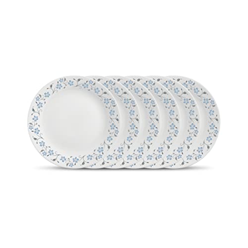 La Opala Diva Ivory Collection Opal Glass Crockery | Full Plate 11” Set of 6 | Grace Blue Design | Dinner Plate for Dining & Gifting | Microwave Safe | 100% Vegetarian | Extra Strong, Light & White - Image 1