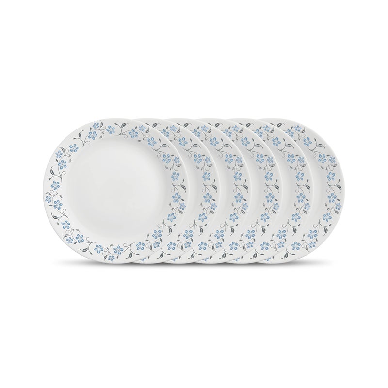 La Opala Diva Ivory Collection Opal Glass Crockery | Full Plate 11” Set of 6 | Grace Blue Design | Dinner Plate for Dining & Gifting | Microwave Safe | 100% Vegetarian | Extra Strong, Light & White - Image 5