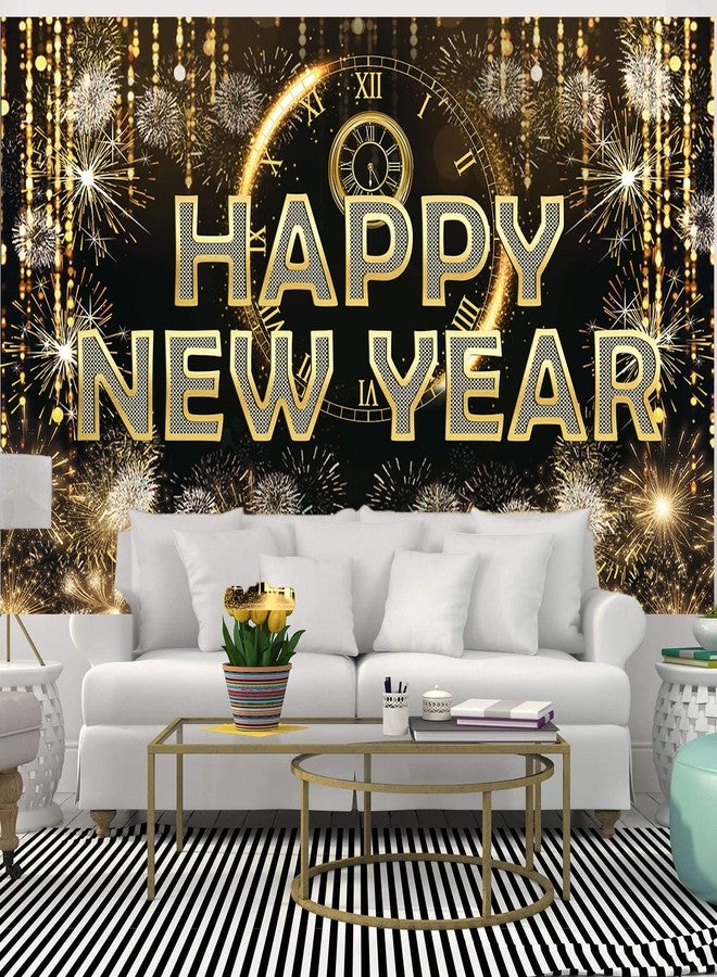 FECEDY HAPPY NEW YEAR Hanging Extra Large Fabric Sign Poster Black Background Banner with Firework Pattern for New year Party Decorations - Image 5