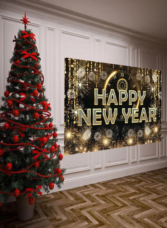FECEDY HAPPY NEW YEAR Hanging Extra Large Fabric Sign Poster Black Background Banner with Firework Pattern for New year Party Decorations - Image 4