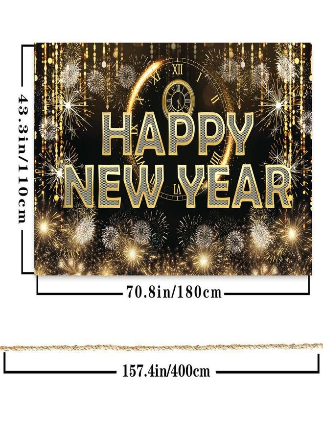 FECEDY HAPPY NEW YEAR Hanging Extra Large Fabric Sign Poster Black Background Banner with Firework Pattern for New year Party Decorations - Image 2