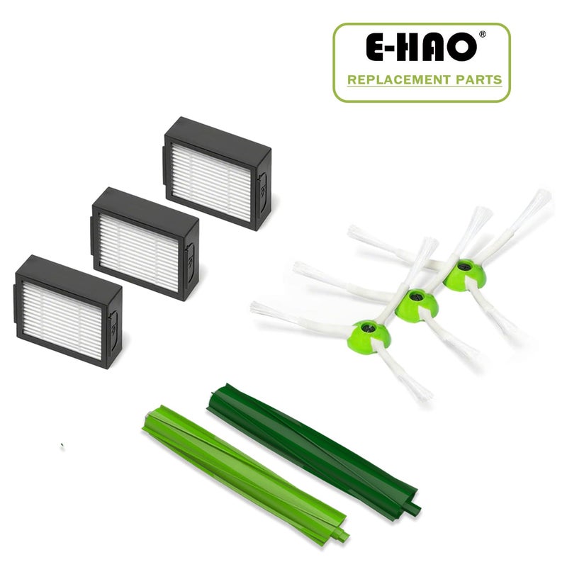 E-HAO Replacement Vacuum Parts for iRobot Roomba i & j & e and Combo i & j Series, 1 Sets Rubber Brushes, 3 HEPA Filters, 3 Side Brushes for i1+/i2+/i3+/i4+/i5+/i6+/i7+/i8+/j5+/j6+/j8+/j9+/e5/e6 - Image 3