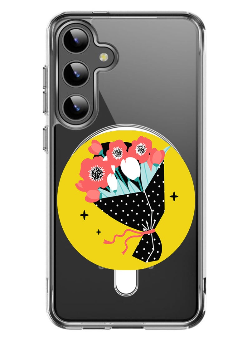 Magnetic Case for Samsung Galaxy S24 Plus 6.7-inch Compatible with MagSafe Wireless Charging, Shockproof Phone Bumper Cover Bouquet vector