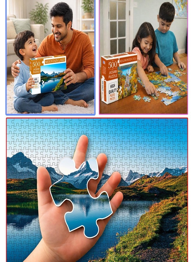BRIJBASI Set of 2-500 Jigsaw Puzzles : Neuschwanstein + Mountain Lake Jigsaw Puzzle for Adults & Kids Above 9 Years | Fun & Challenging Puzzle Games for Stress Relief Focus and Memory - Image 5