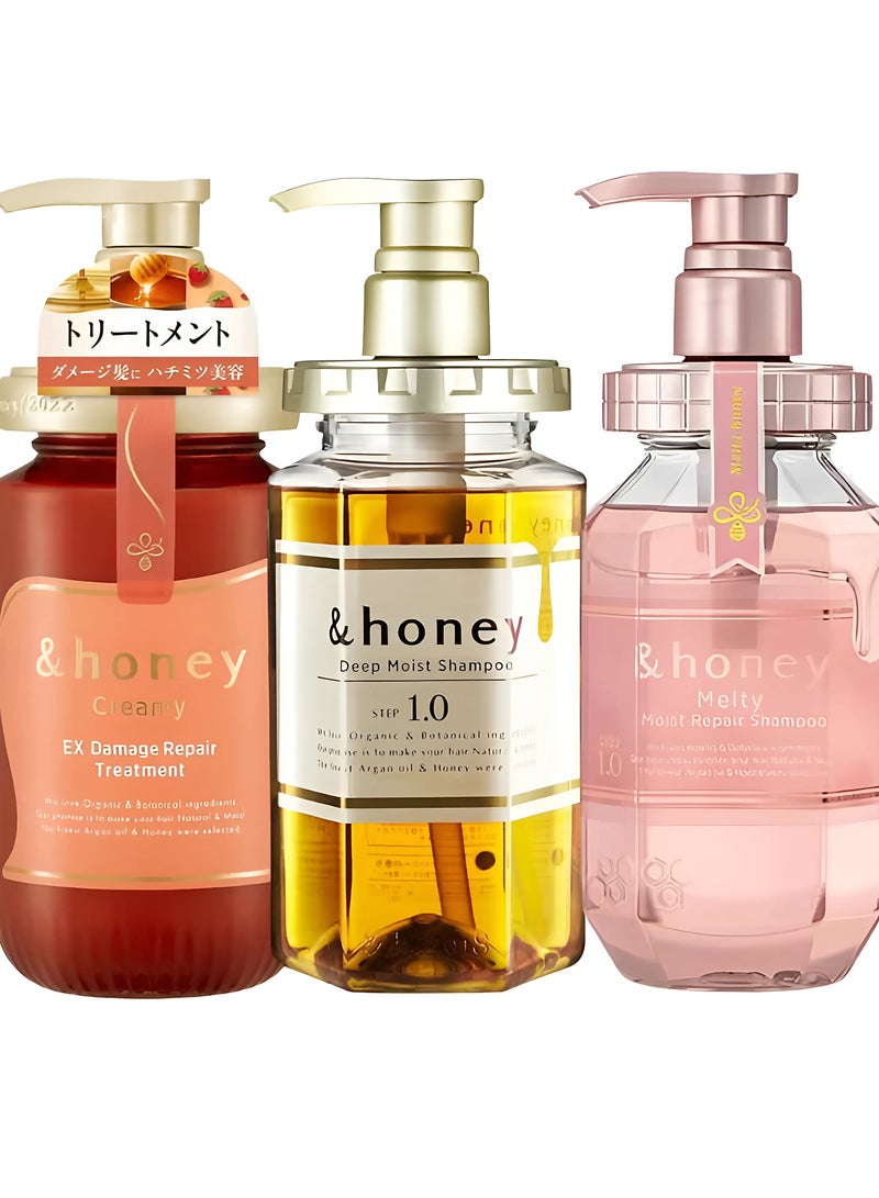 AND HONEY Deep Moist Shampoo, Damage Repair Cream Treatment, Shampoo and Conditioner Set