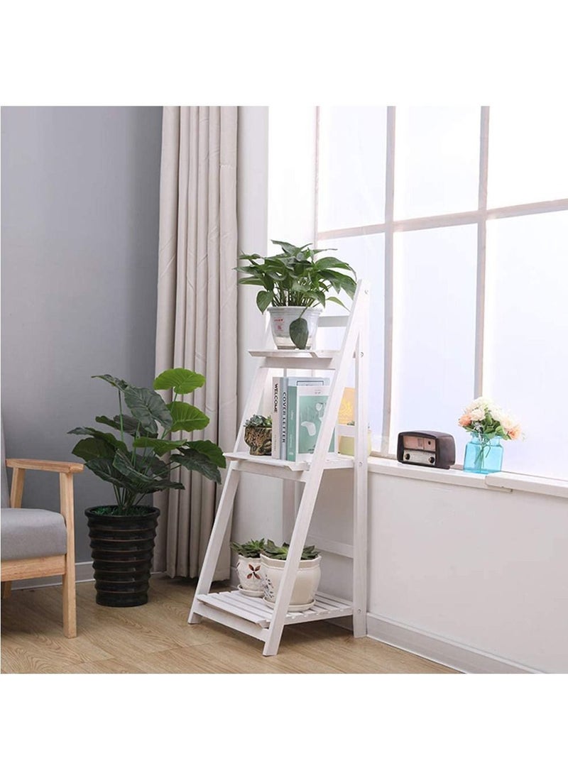 Generic 3 Tier Wooden Ladder Shaped Foldable Flowers Stand Garden Balcony Standing Plant Rack Decorative Display Stand Flower Pot Holder Shoe Rack Book Shelf  - Image 2