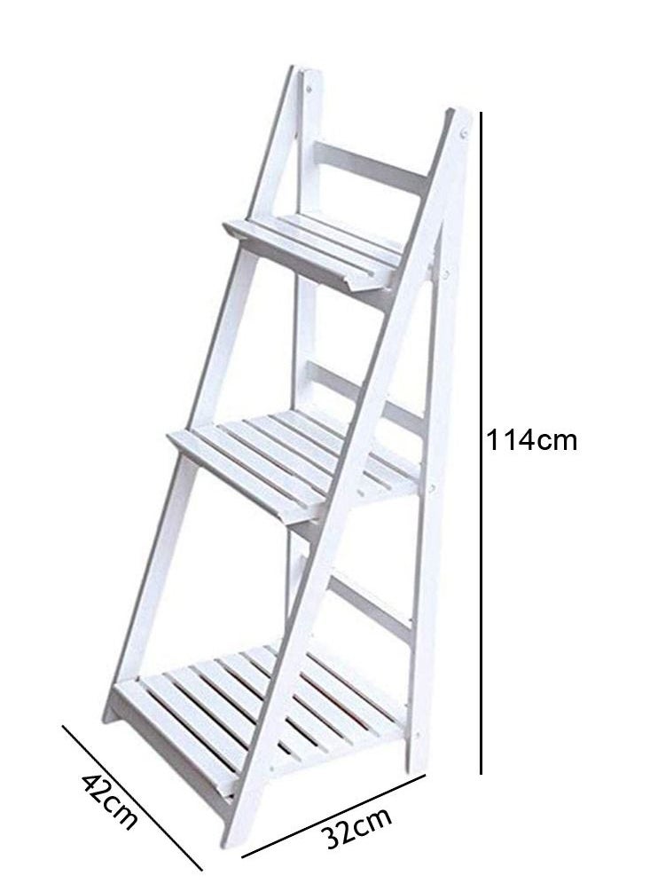 Generic 3 Tier Wooden Ladder Shaped Foldable Flowers Stand Garden Balcony Standing Plant Rack Decorative Display Stand Flower Pot Holder Shoe Rack Book Shelf  - Image 5