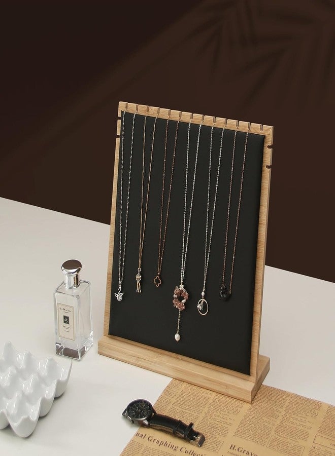 Arah Bamboo Necklace Display Stand, Wood Jewellery Necklace Holder, Chain Jewelry Rack Organizer, Tabletop Display Boards for Home or Shop Sell Show (Black PU) - Image 3