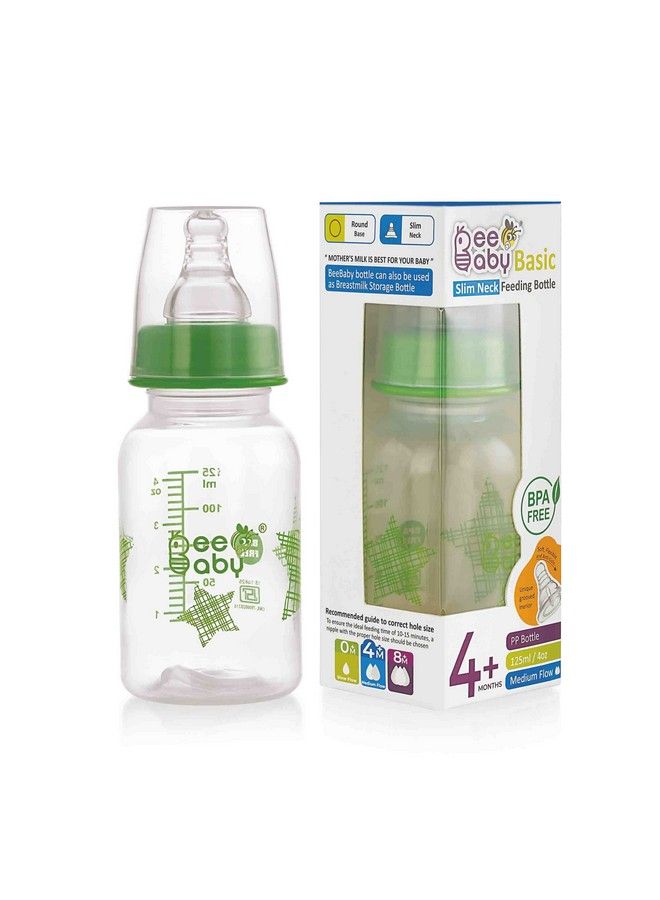 Beebaby Basic Slim Neck Baby Feeding Bottle With Premium Anti Colic Comfort Silicone Nipple For New Born;Infant;Toddler;Babies 100% Bpa Free 4 Months + (125 Ml ; 4 Oz.) (Green) - Image 2