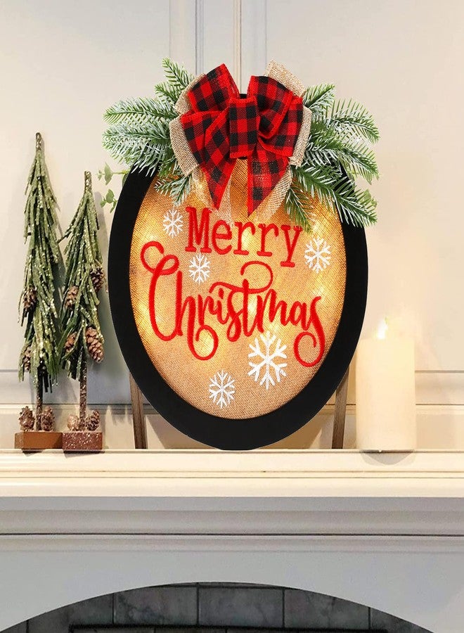 HOMCDALY Merry Christmas Welcome Sign for Front Door, Winter Merry Christmas Wreath with Light, Farmhouse Door Decoration Wooden Hanging Sign, Winter Home Decoration (F-Xmas-Black) - Image 4