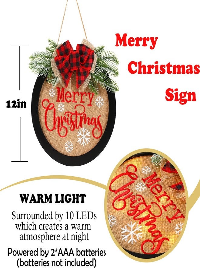 HOMCDALY Merry Christmas Welcome Sign for Front Door, Winter Merry Christmas Wreath with Light, Farmhouse Door Decoration Wooden Hanging Sign, Winter Home Decoration (F-Xmas-Black) - Image 2