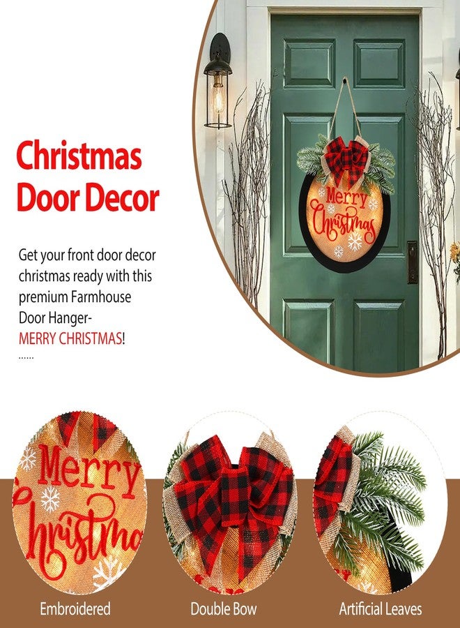 HOMCDALY Merry Christmas Welcome Sign for Front Door, Winter Merry Christmas Wreath with Light, Farmhouse Door Decoration Wooden Hanging Sign, Winter Home Decoration (F-Xmas-Black) - Image 3