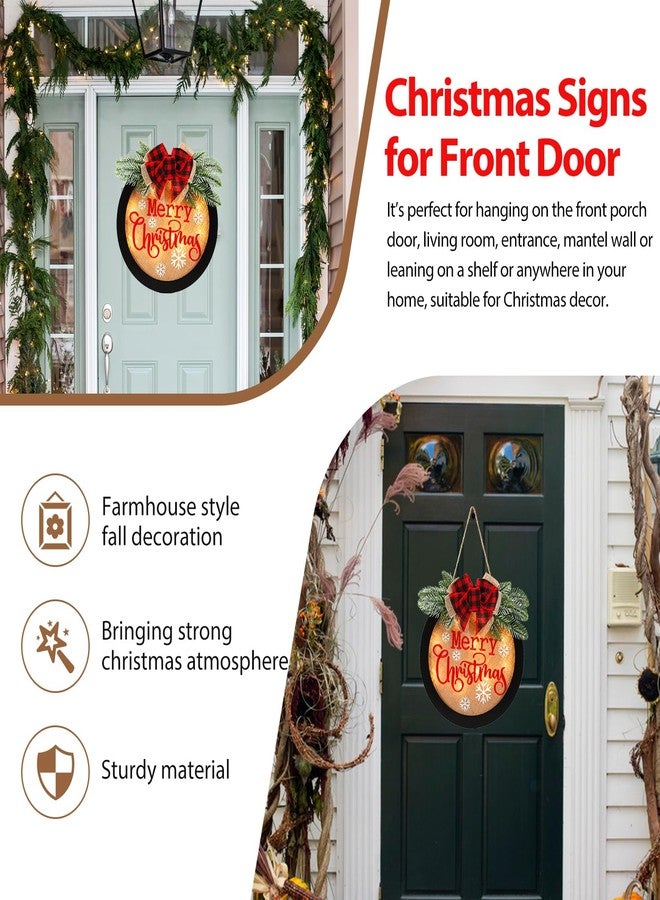 HOMCDALY Merry Christmas Welcome Sign for Front Door, Winter Merry Christmas Wreath with Light, Farmhouse Door Decoration Wooden Hanging Sign, Winter Home Decoration (F-Xmas-Black) - Image 5