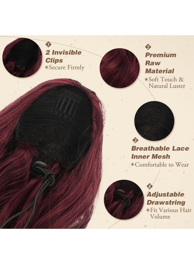 BARSDAR Burgundy Ponytail Extension 26 In Drawstring Wavy Ponytail Hair Extensions Clip In Ponytails For Women Synthetic Red Pony Tail Hairpieces For Girls Daily Party Halloween (Burgundy) - Image 4