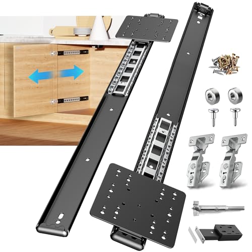 Eegoowa Pocket Door Slides, Cabinet Pocket Door Slide,Pocket Door Hinge,Cabinet Pocket Door Hardware Kit Fit,Pivot Door Slide Hardware Inset,with Magnetic Push-Pull Latch,for Cabinet Door (2PCS, 24in) - Image 1