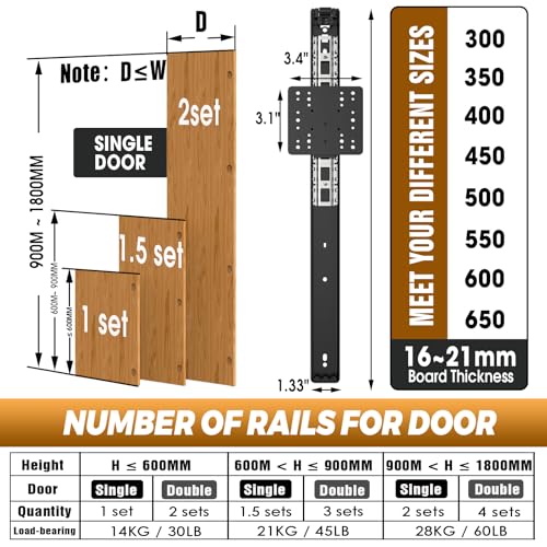 Eegoowa Pocket Door Slides, Cabinet Pocket Door Slide,Pocket Door Hinge,Cabinet Pocket Door Hardware Kit Fit,Pivot Door Slide Hardware Inset,with Magnetic Push-Pull Latch,for Cabinet Door (2PCS, 24in) - Image 4