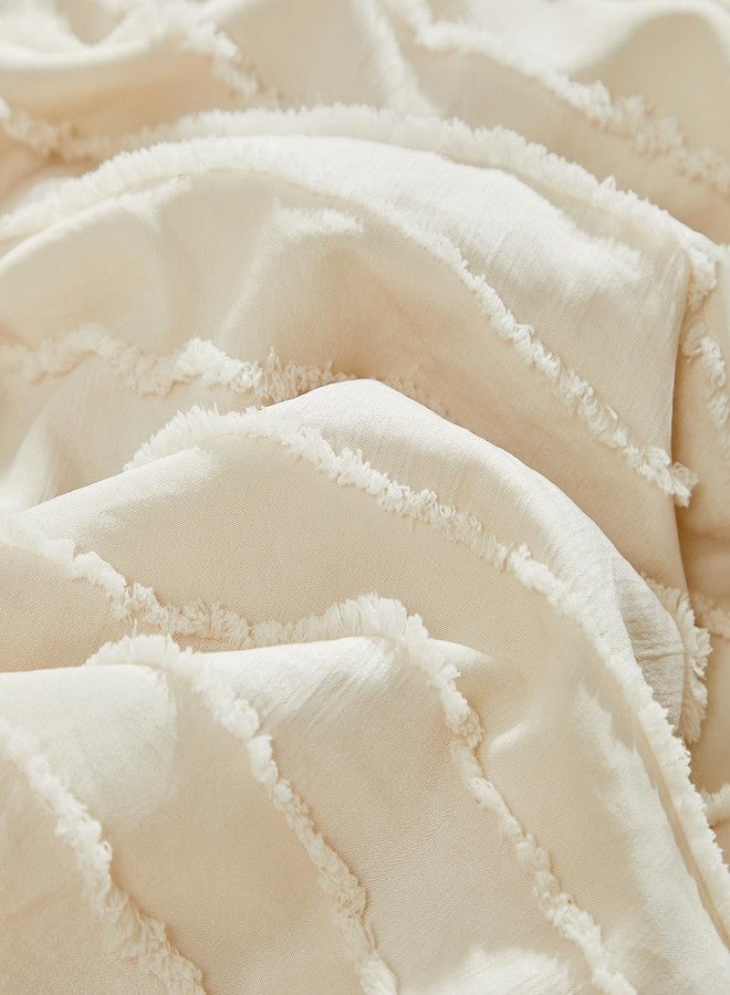 Flysheep 3 Pieces Tufted Stripes Crib Bedding Set with Ruffle Fringe, Beige Ruffled Comforter with Fitted Sheet and Bed Skirt, Soft and Embroidery Shabby Chic Boho Bohemian Jacquard Design for Baby Girls Boys - Image 5