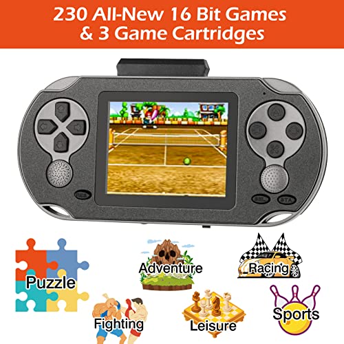 TaddToy 16 Bit Handheld Game for Kids Adults 30 Large Screen Preloaded 230 HD Classic Retro Video Games with USB Rechargeable Battery 3 Game Cartridges for Birthday Gift for Kids 412 Black - Image 5