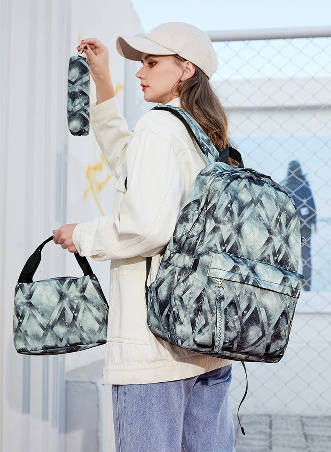 Joychic 3-Piece Graphic Printed Casual Backpack Waterproof Durable School Bag with USB Charging and Lunch Box Pencil Pouch Grey for Middle High College Students - Image 1