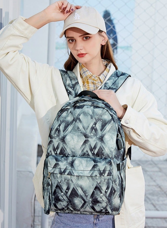 Joychic 3-Piece Graphic Printed Casual Backpack Waterproof Durable School Bag with USB Charging and Lunch Box Pencil Pouch Grey for Middle High College Students - Image 3