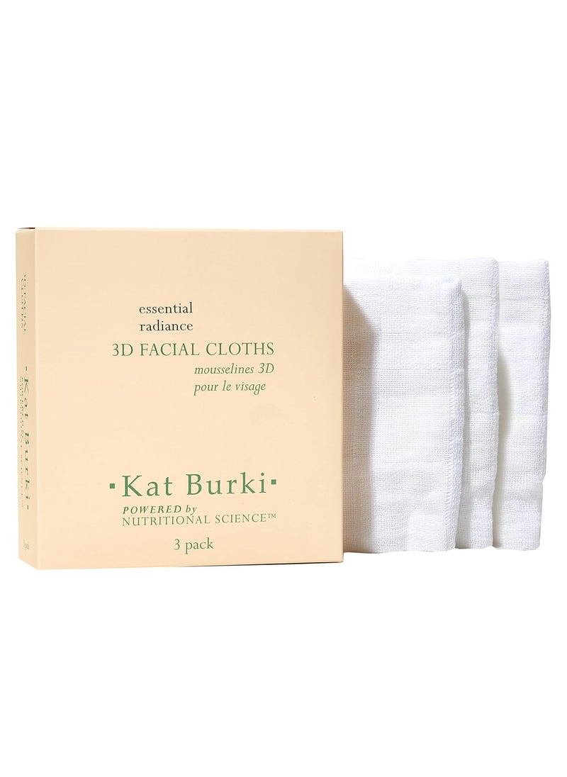 kat burki - Kat Burki 100% Cotton Facial Cloths - Gentle & Effective Cloth to Erase Waterproof Mascara, Eyeliner, Foundation & Lipstick, 3 Pack - Image 1