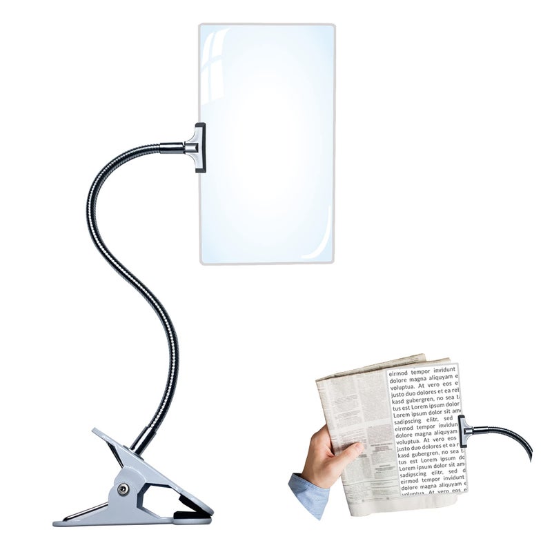 10x6 Magnifying Glass with Clip Computer Screen Plastic Hands Free Large Magnifier for Low Vision Seniors 4X Full Page Magnifying Glass with Flexible Gooseneck for Reading Books Sewing Crafts