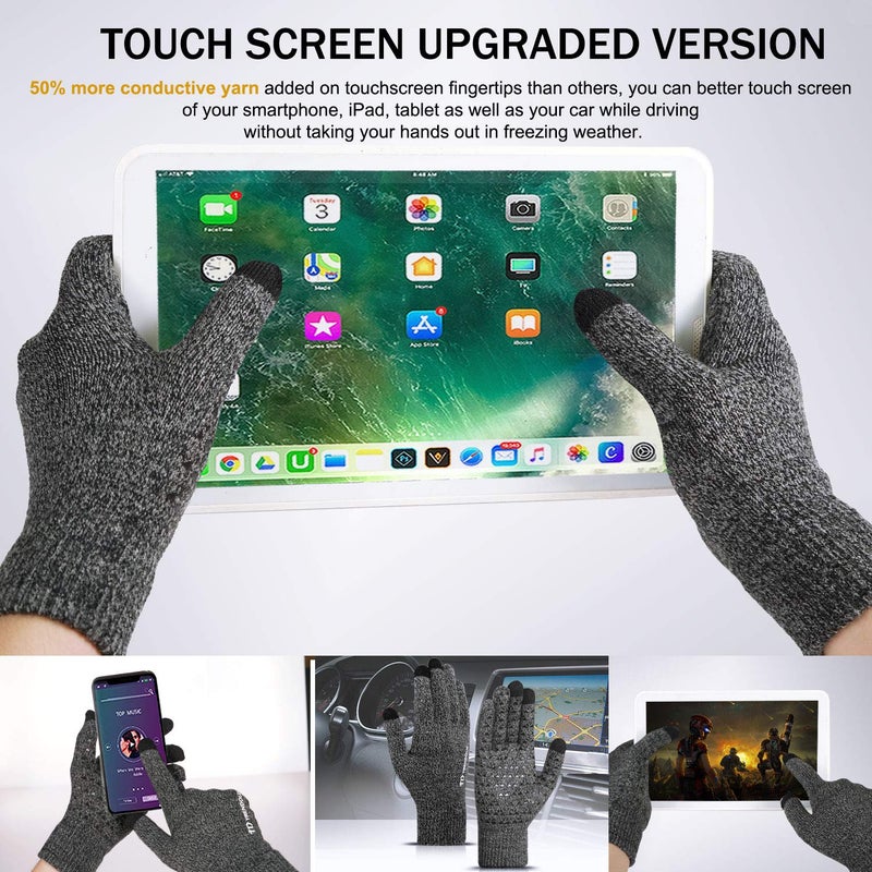 TRENDOUX Winter Gloves for Men, Touch Screen Glove for Women Adult - Thermal Liner - Non-Slip Grip - Elastic Cuff - Hands Warm in Cold Weather - Fit for Driving Typing Working Biking - Black Gray - L - Image 2